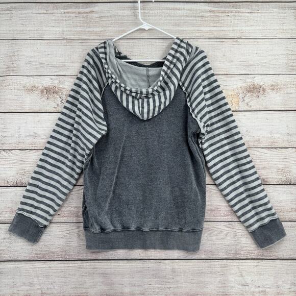 Stone Brewing V-Neck Striped Hoodie Sweatshirt Womens XL Gray Rough Seam - Picture 2 of 11